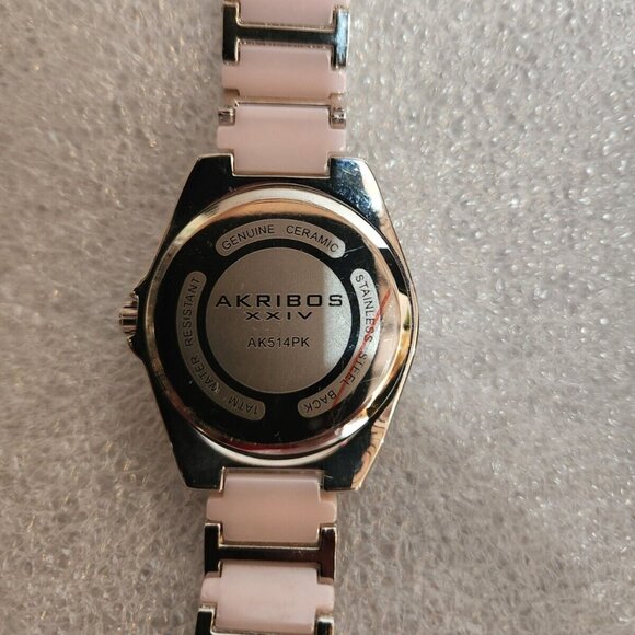 Akribos XXIV Womens Pink Genuine Ceramic Quartz Movement Watch AK514PK - Picture 6 of 8